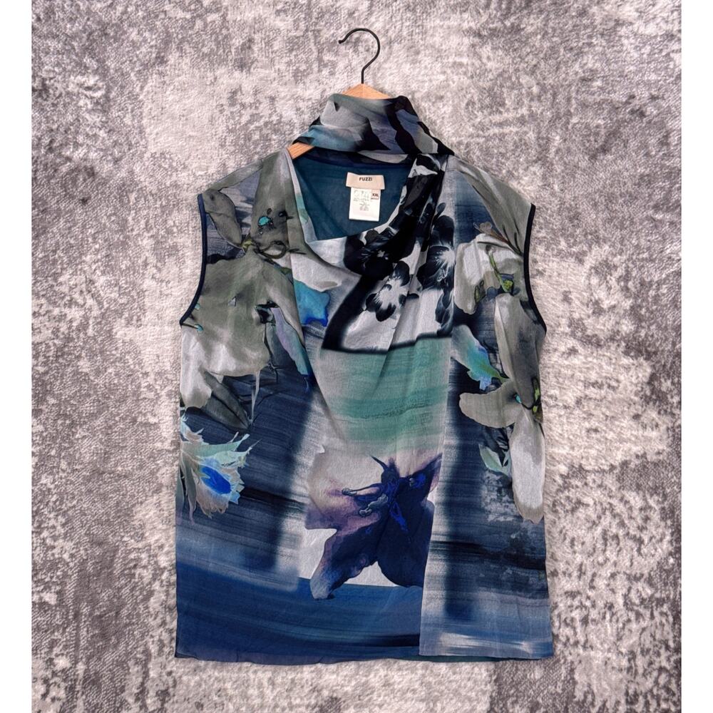 Vintage FUZZI By Jean Paul Gaultier Mesh Top XXL Womens Abstract Wrap Neck